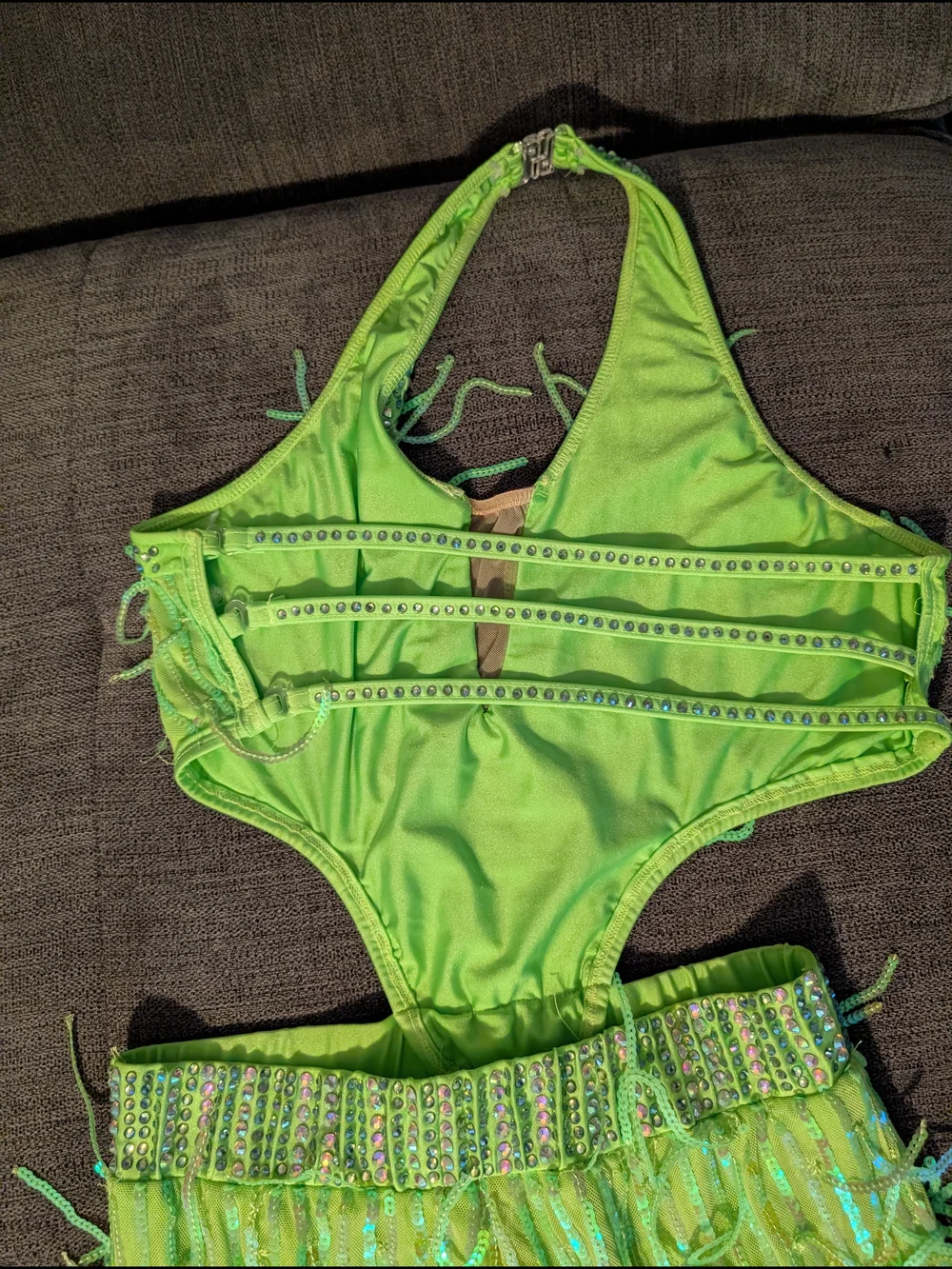 Glamour Green Fringe Unitard